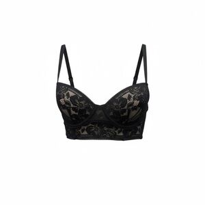 Free People Intimately Sorento Demi Lace Longline Underwire Bra 32C Black Lace🖤